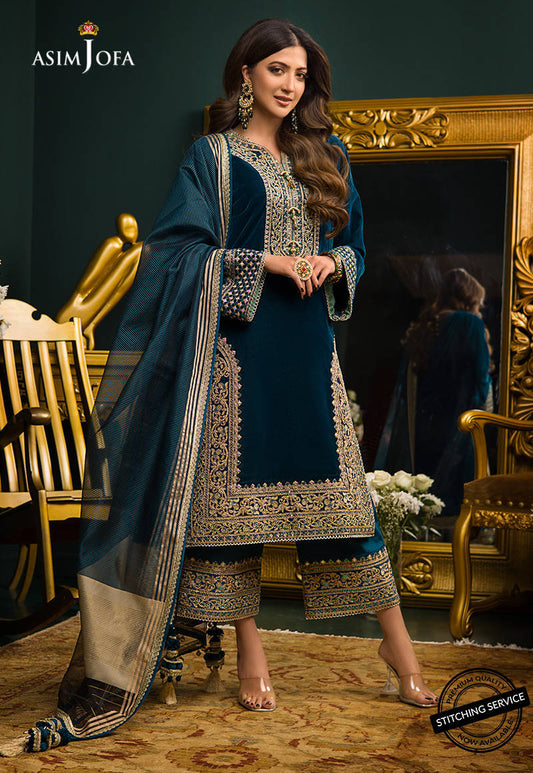 Miraal 300 3PC Velvet Embroidered Shirt With Organza Dupatta