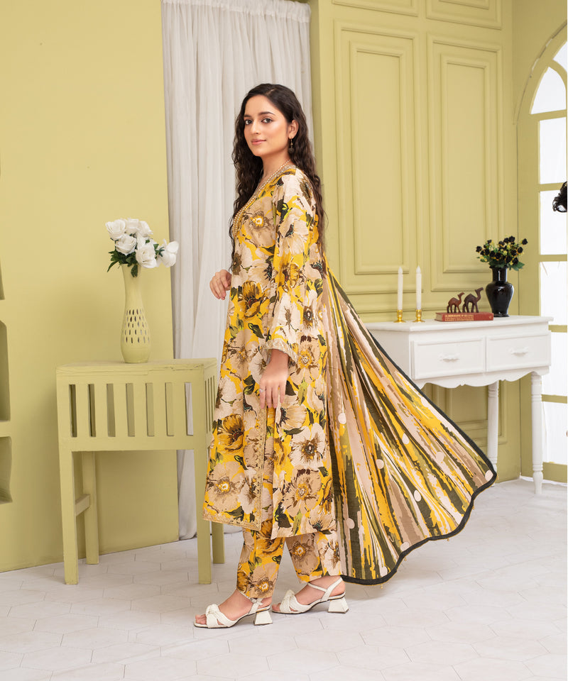 KHADDAR 3PC WITH KHADDAR PRINTED SHIRT & TROUSER-910