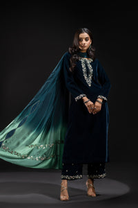 Miraal 7002 Embroidered Velvet Dress with Embroidered Karandi Shawl
