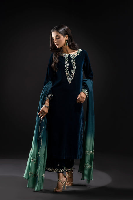 Miraal 7002 Embroidered Velvet Dress with Embroidered Karandi Shawl