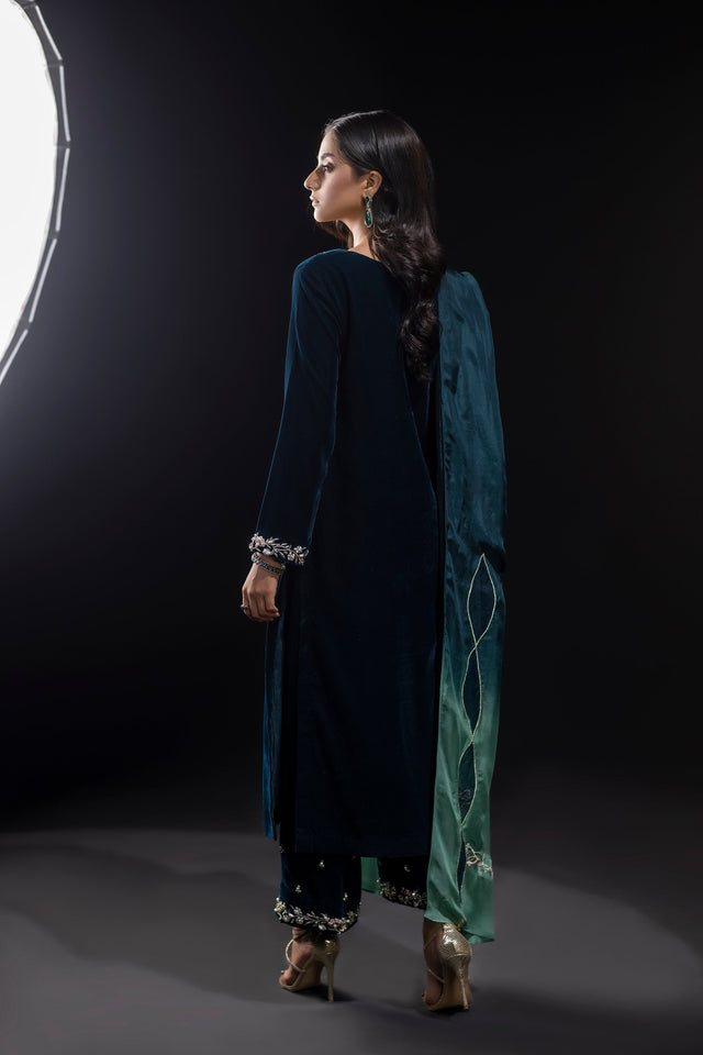 Miraal 7002 Embroidered Velvet Dress with Embroidered Karandi Shawl