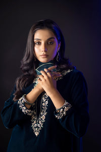 Miraal 7002 Embroidered Velvet Dress with Embroidered Karandi Shawl