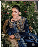 ZY......Asim jofa -707 3PCs Embroidered Velvet With Embroidered Organza Dupatta