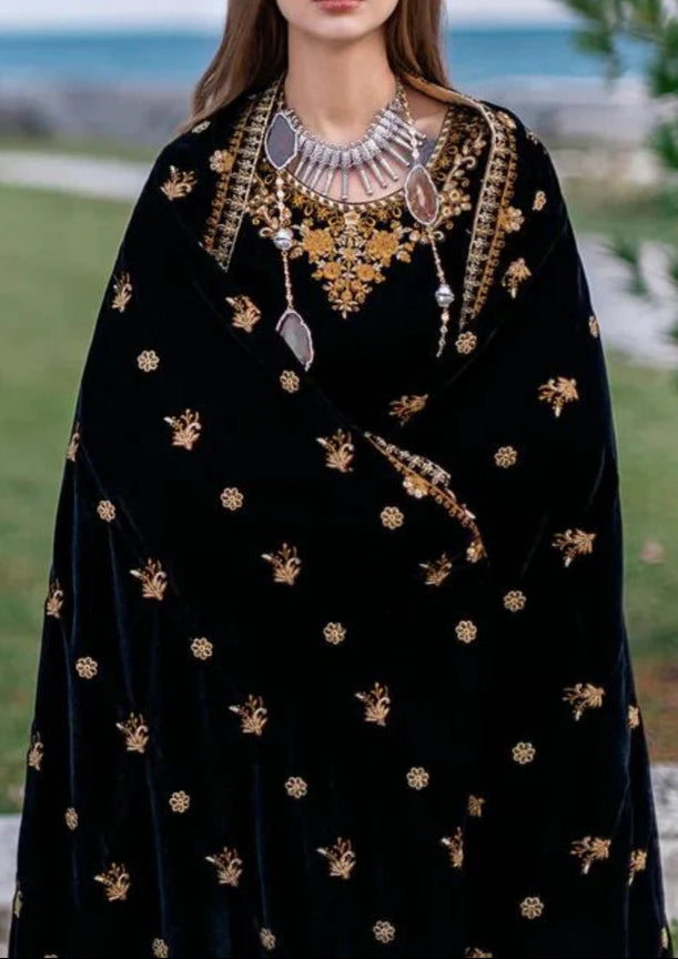 Miraal 303 - Embroidered Velvet 3-Piece Dress with Velvet Shawl