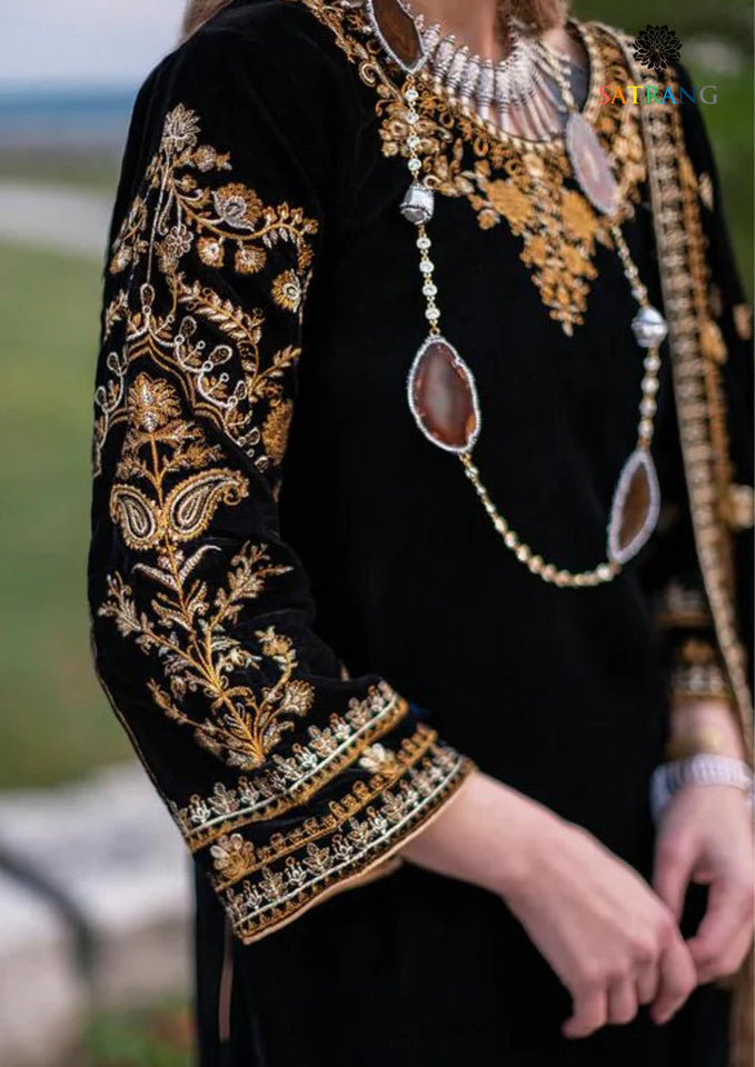 Miraal 303 - Embroidered Velvet 3-Piece Dress with Velvet Shawl