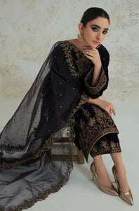 Miraal 966-3PC Velvet Dress With Embroidered Organza Dupatta