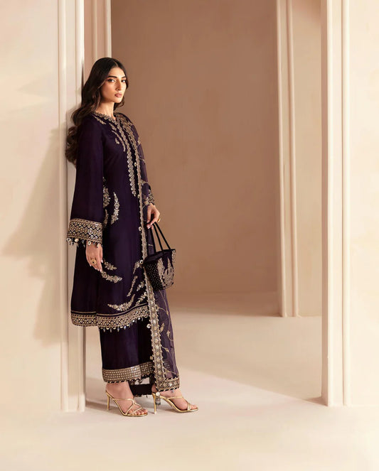 Miraal 968-3PC Embroidered Velvet Dress With Shamooz Silk Trouser