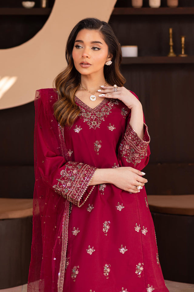 Dhanak -3PC Embroidered Shirt With Organza Embroidered Dupatta-3370