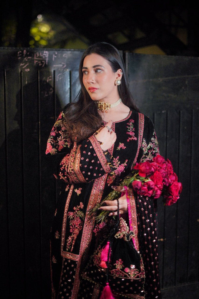 Miraal 7007 - Embroidered Velvet Dress with Embroidered Dupatta