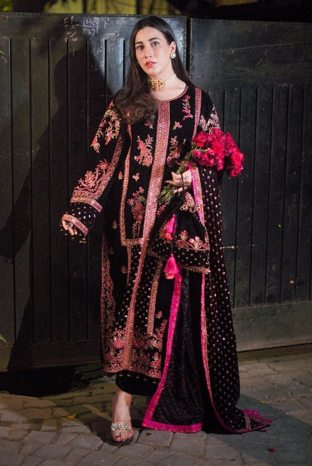 Miraal 7007 - Embroidered Velvet Dress with Embroidered Dupatta