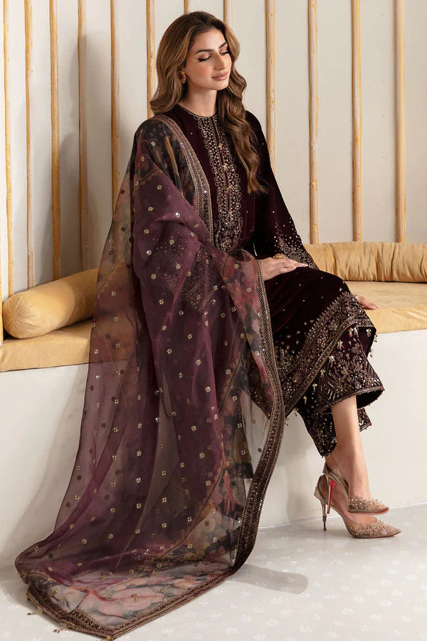 Miraal 750 - EMBROIDERED VELVET 3-PIECE DRESS WITH ORGANZA DUPATTA...zy