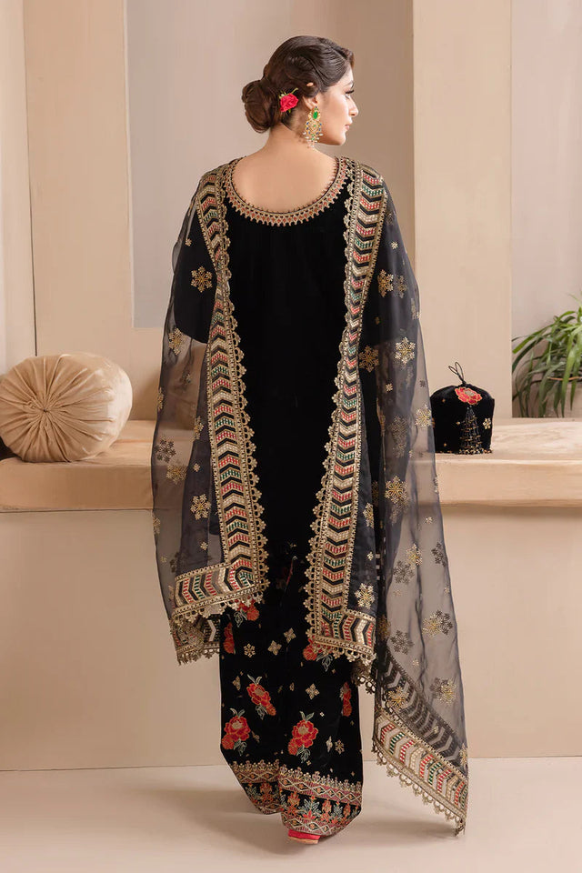 Miraal 978-3PC Embroidered Velvet Dress With Organza embroidered Dopata