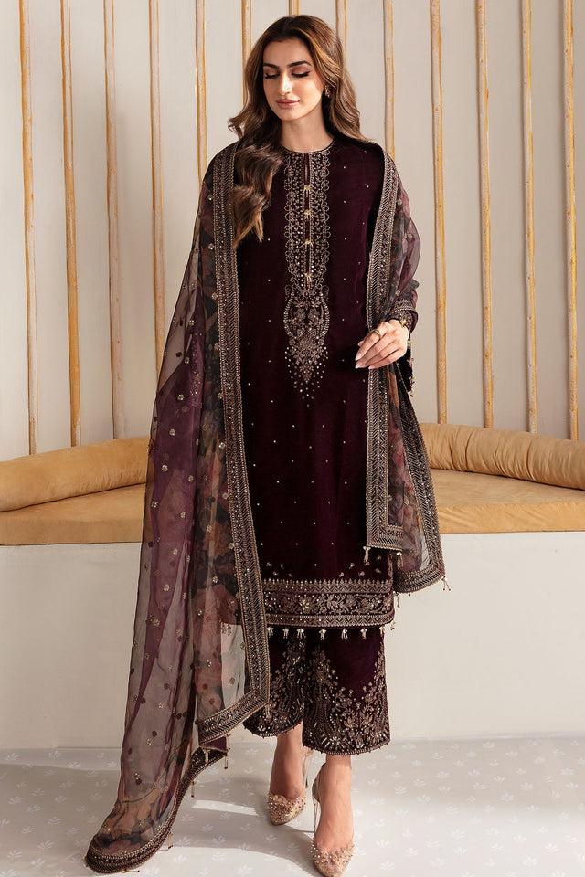 Miraal 705 - Embroidered Velvet 3-Piece Dress with Organza Dupatta