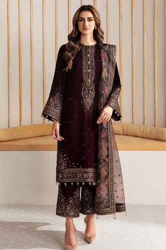Miraal 705 - Embroidered Velvet 3-Piece Dress with Organza Dupatta