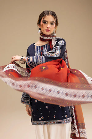 Dhanak-3PC Embroidered Shirt with Digital Printed Wool Shawl-3324