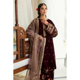 Miraal 305 - Embroidered Velvet 3-Piece Dress with Organza Dupatta
