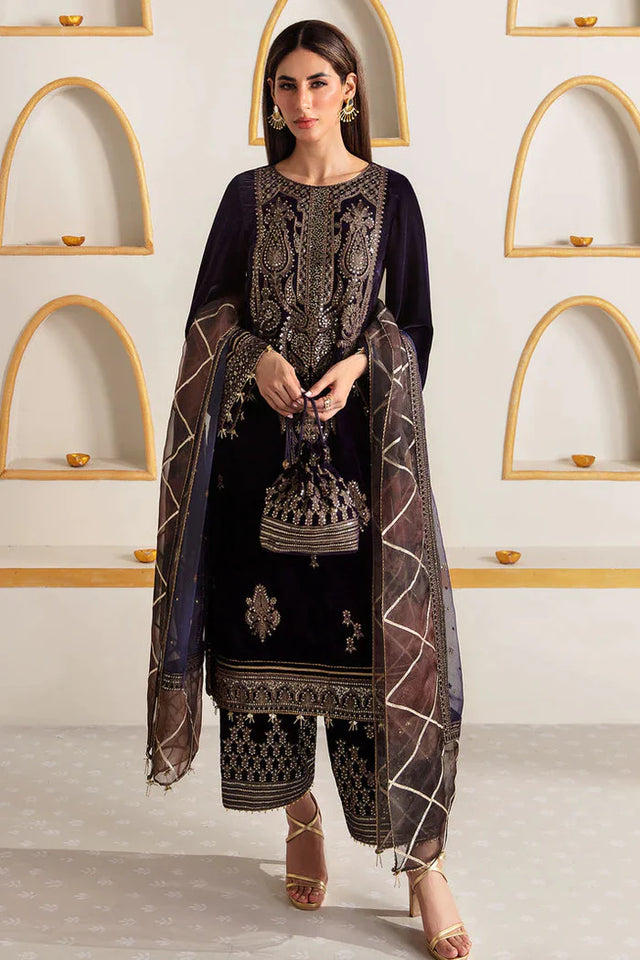 Miraal 7001 Embroidered Velvet Dress with Organza Embroidered Dupatta