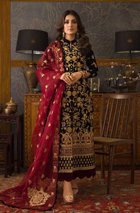 Miraal 299 3PC Velvet Embroidered Shirt With Organza  Embroidered Dupatta