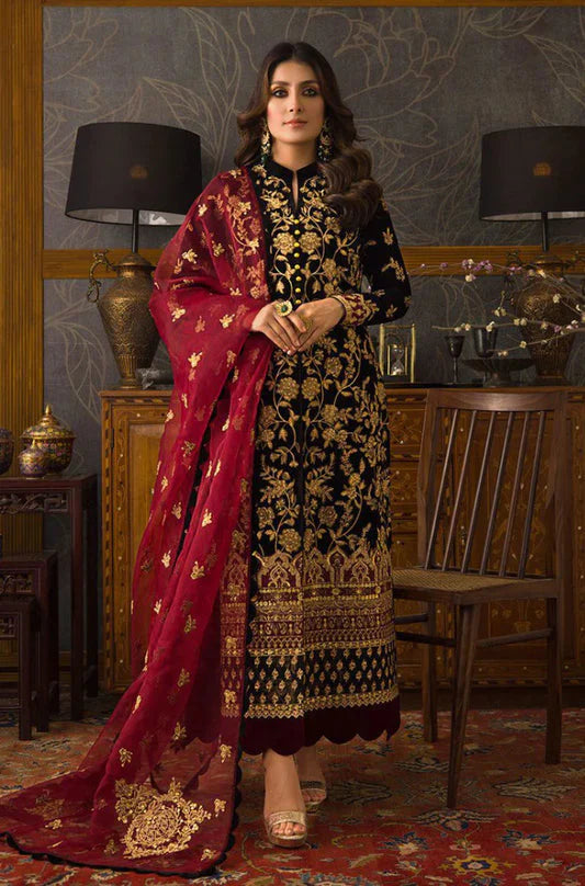 Miraal 299 3PC VELVET EMBROIDERED SHIRT WITH ORGANZA EMBROIDERED DUPATTA...zy