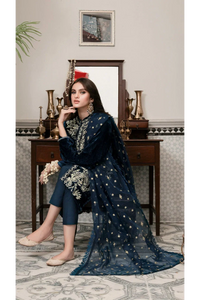 Miraal 305 - Embroidered Velvet 3-Piece Dress with Embroidered Organza