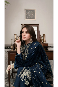 Miraal 305 - Embroidered Velvet 3-Piece Dress with Embroidered Organza