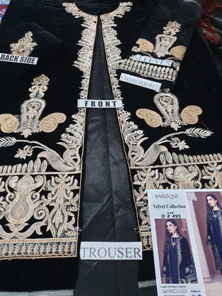 MariaB D-472 Black Color Embroidered Velvet two piece Winter Collection