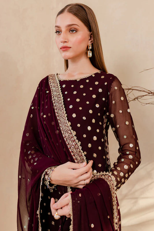 Miraal 960-3PC Embroidered Velvet Dress With Embroidered Organza Dupatta