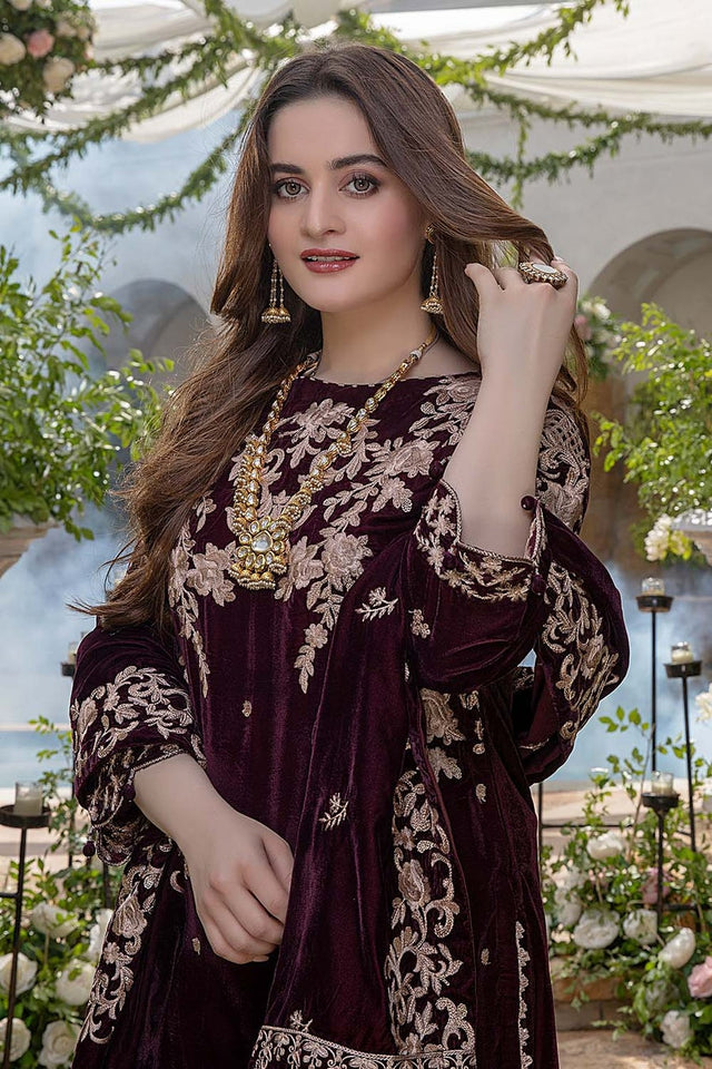 Miraal 954 Embroidered Velvet Three piece with Velvet Shawl