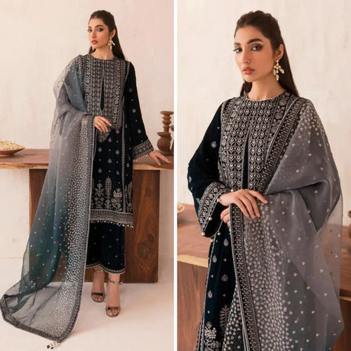 Miraal 962 - 3PC Embroidered Velvet Dress