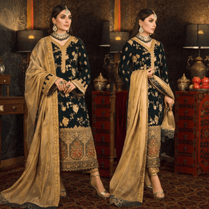 Miraal 983-3 PC Velvet Embroidered Shirt With Organza Embroidered Dupatta