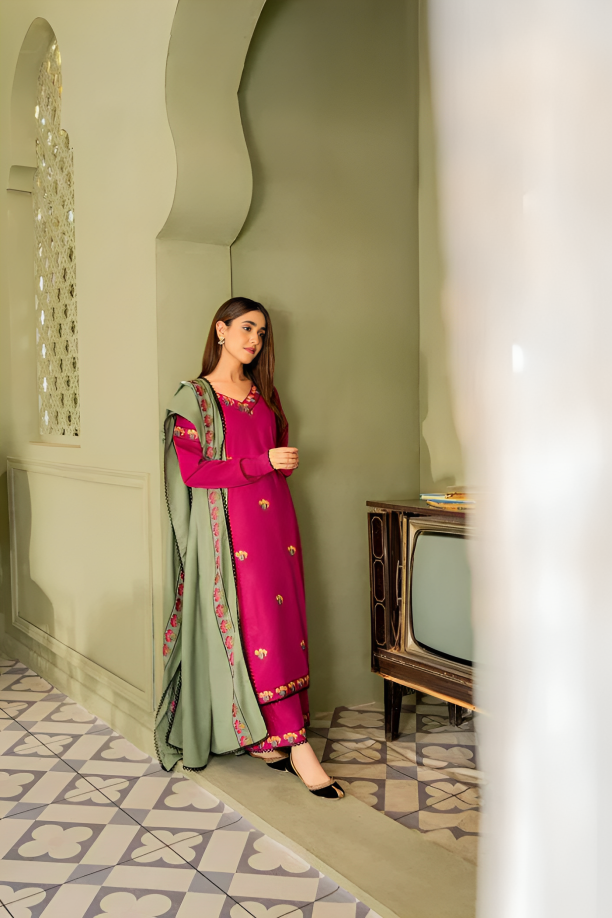 Dhanak 3PC Embroidered Shirt with Dhanak embroidered dupatta-619