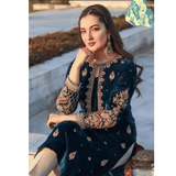 Miraal 965-3PC Velvet Embroidered Dress With Dhanak Shawl