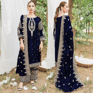 Miraal 967-3PC Velvet Embroidered Dress With Velvet Embroidered Shawl