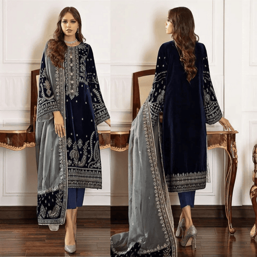 Miraal 971-3PC Velvet Embroidered Dress