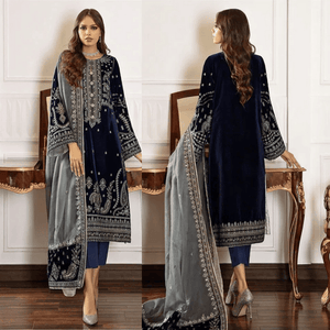 Miraal 971-3PC Velvet Embroidered Dress