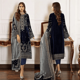 Miraal 971-3PC Velvet Embroidered Dress