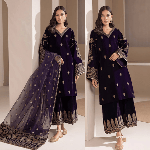 Miraal 972-3piece Embroidered Velvet Dress