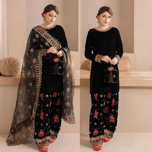 Miraal 978-3PC Embroidered Velvet Dress With Organza embroidered Dopata