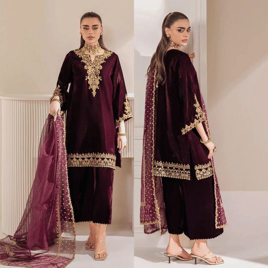 Miraal 979-3 Piece Embroidered Velvet Dress