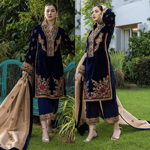 Miraal 980-3 Piece Embroidered Velvet Dress