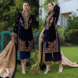 Miraal 980-3 Piece Embroidered Velvet Dress