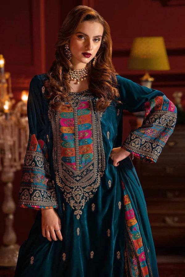 Miraal 744 EMBROIDERED VELVET DRESS WITH PRINTED...zy – Miraal.Pk