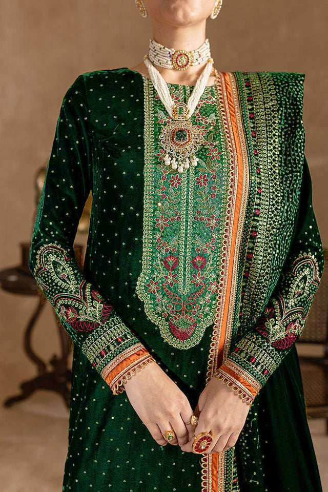 Miraal 974 GREEN-3piece Embroidered Velvet Dress