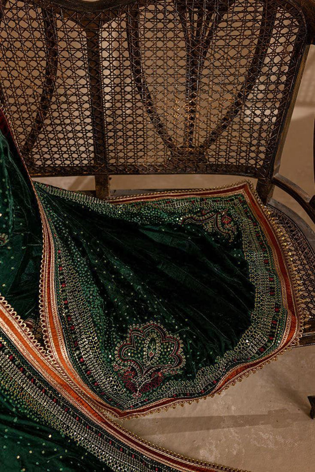 Miraal 974 GREEN-3piece Embroidered Velvet Dress