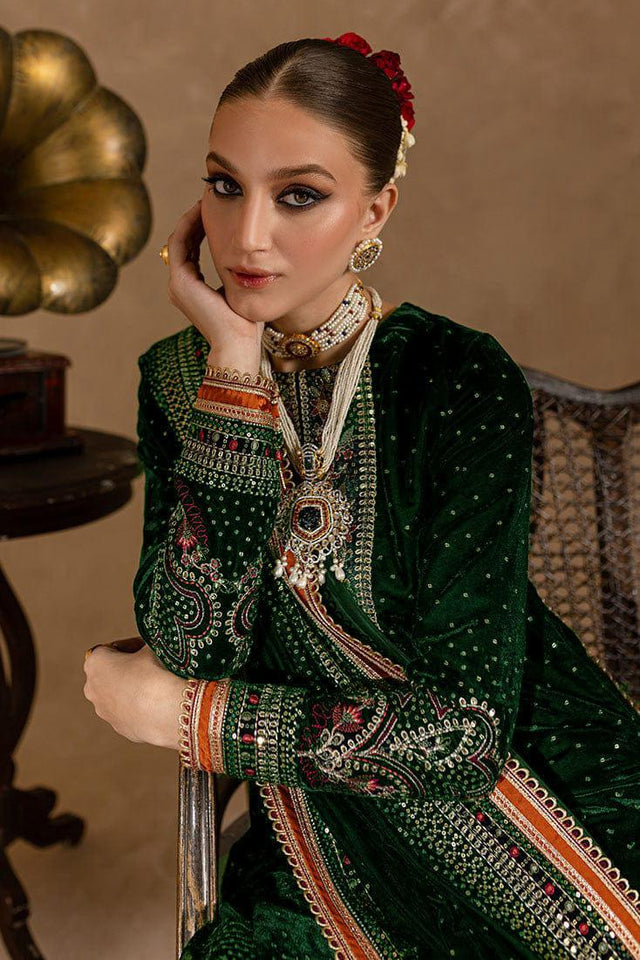 Miraal 974 GREEN-3piece Embroidered Velvet Dress