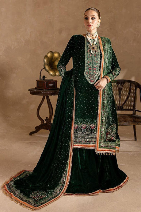 Miraal 974 GREEN-3piece Embroidered Velvet Dress