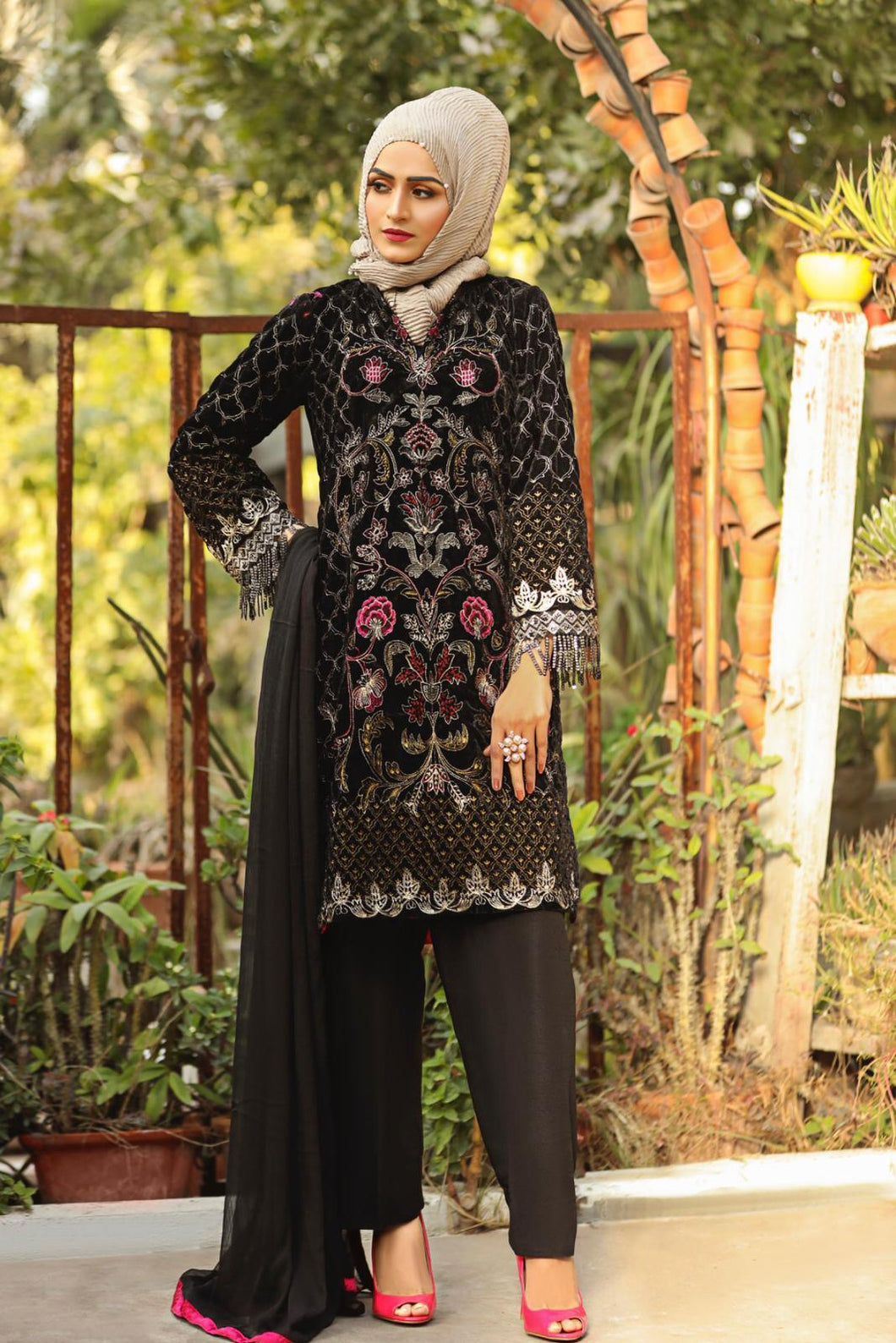 Miraal 7006 Embroidered Velvet Dress