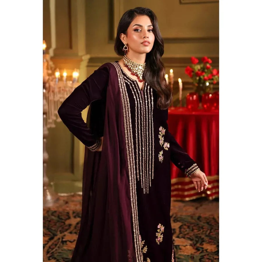 Miraal 1022 Embroidered velvet dress with Embroidered chiffon Dupatta...zy
