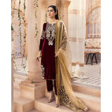 Miraal 305 - Embroidered Velvet 3-Piece Dress with Embroidered Organza