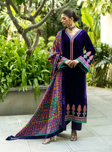Miraal 975-3piece Embroidered Velvet Dress